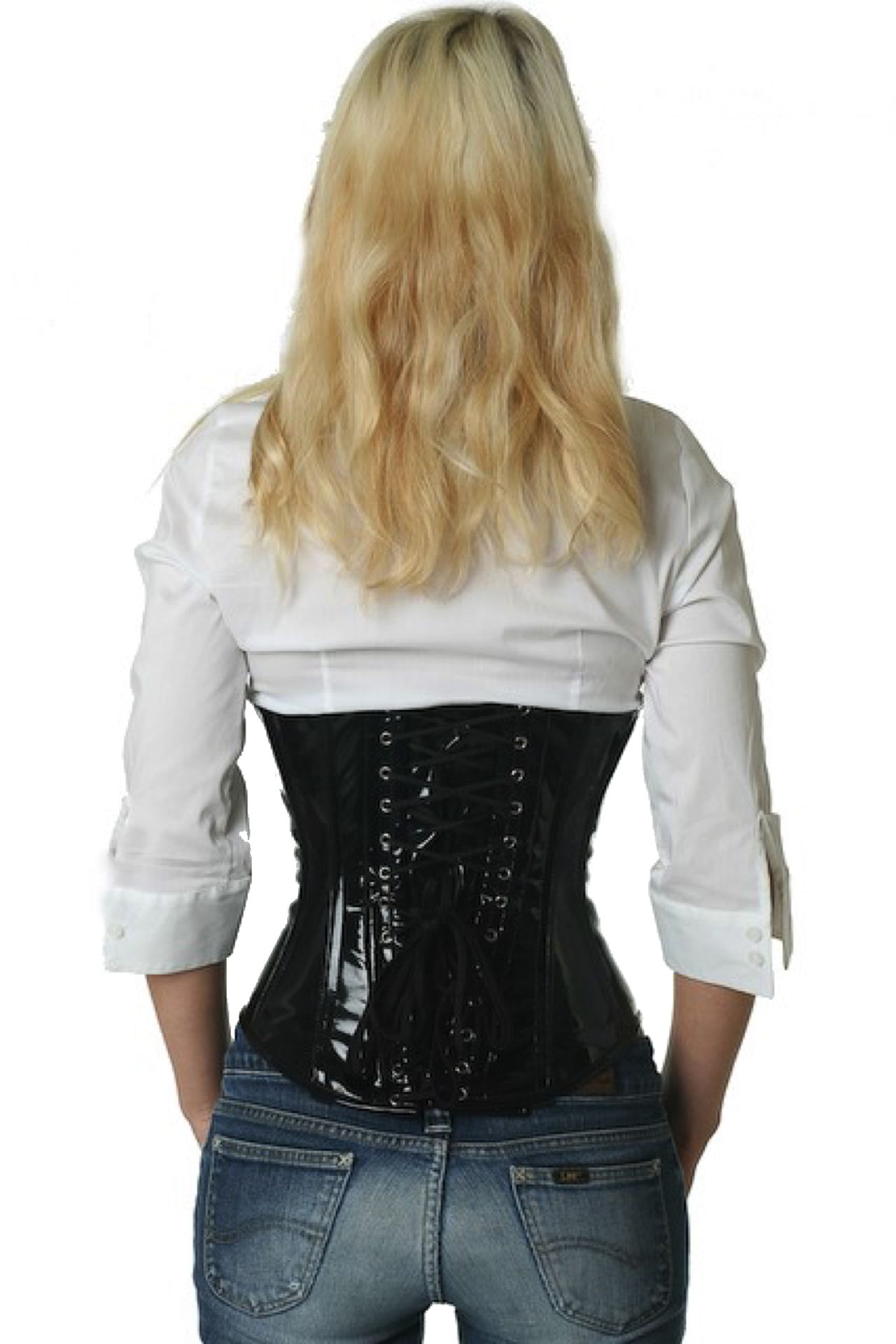 Corse negro charol bajo pecho corset pu70