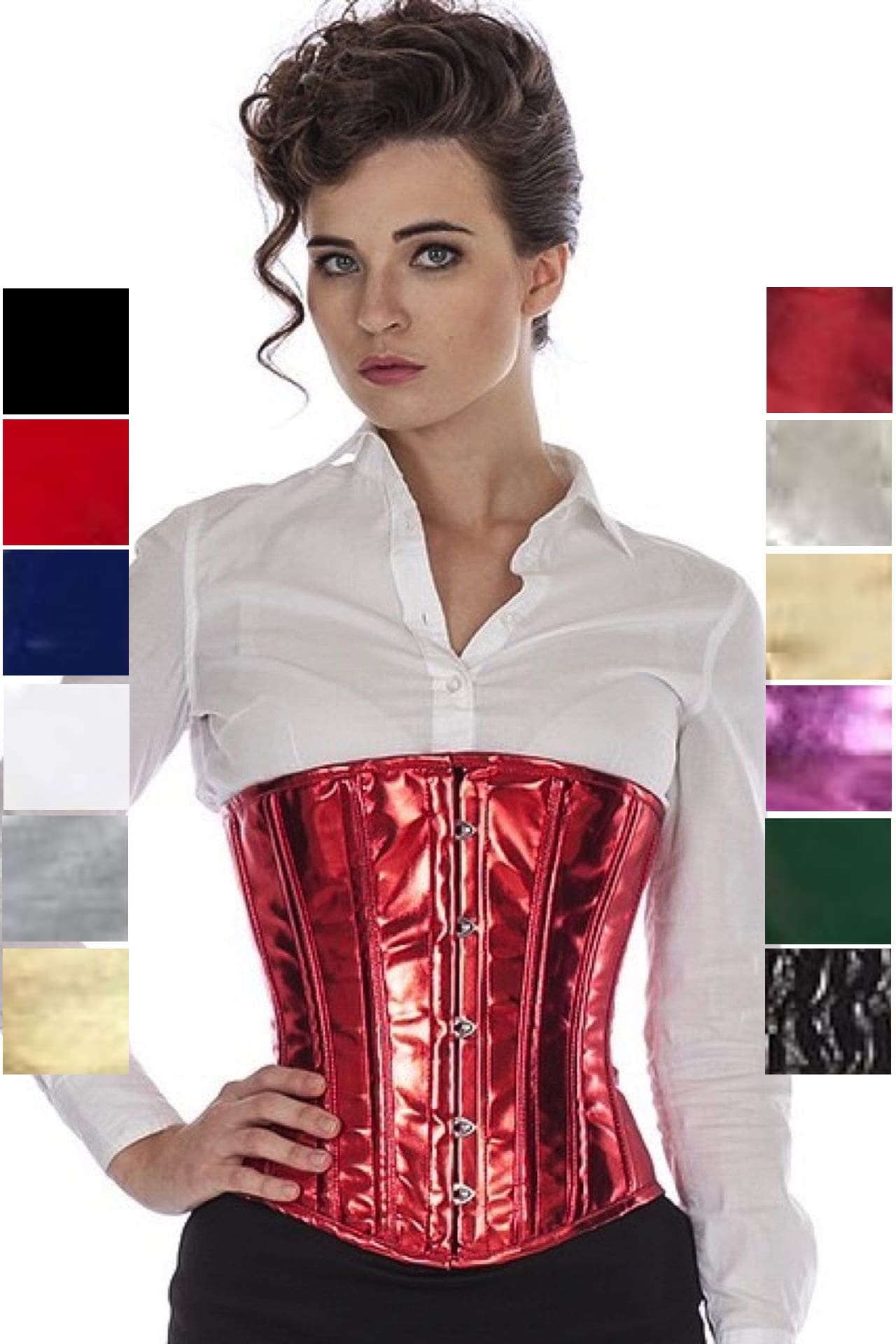 Corse rojo glitter charol bajo pecho corset puG1