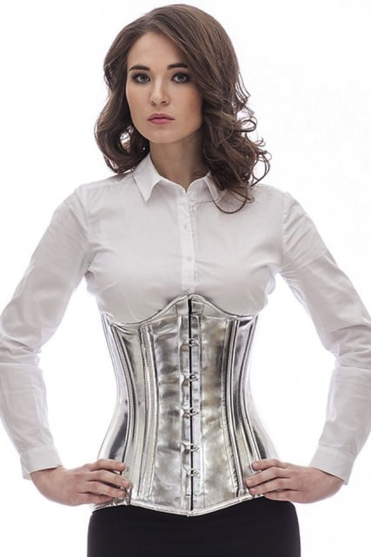 Corset silver glitter vinyl curved underbust pnG4