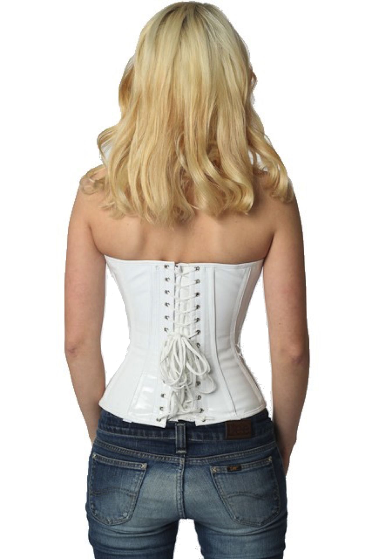 Lak corset wit halfborst Korset ph76