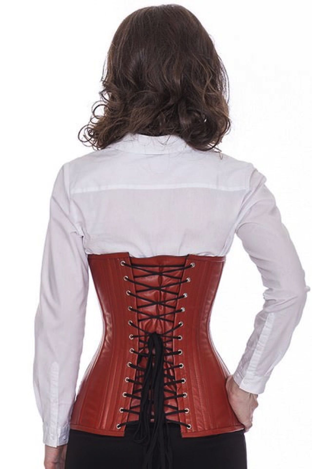 Corset light brown leather curved underbust ln27