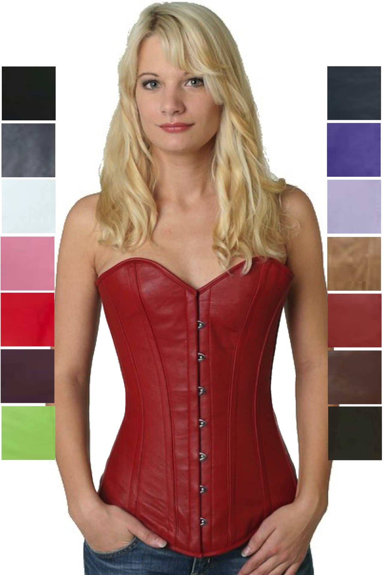 Corsage Korsett Leder Rot Vollbrust ly23