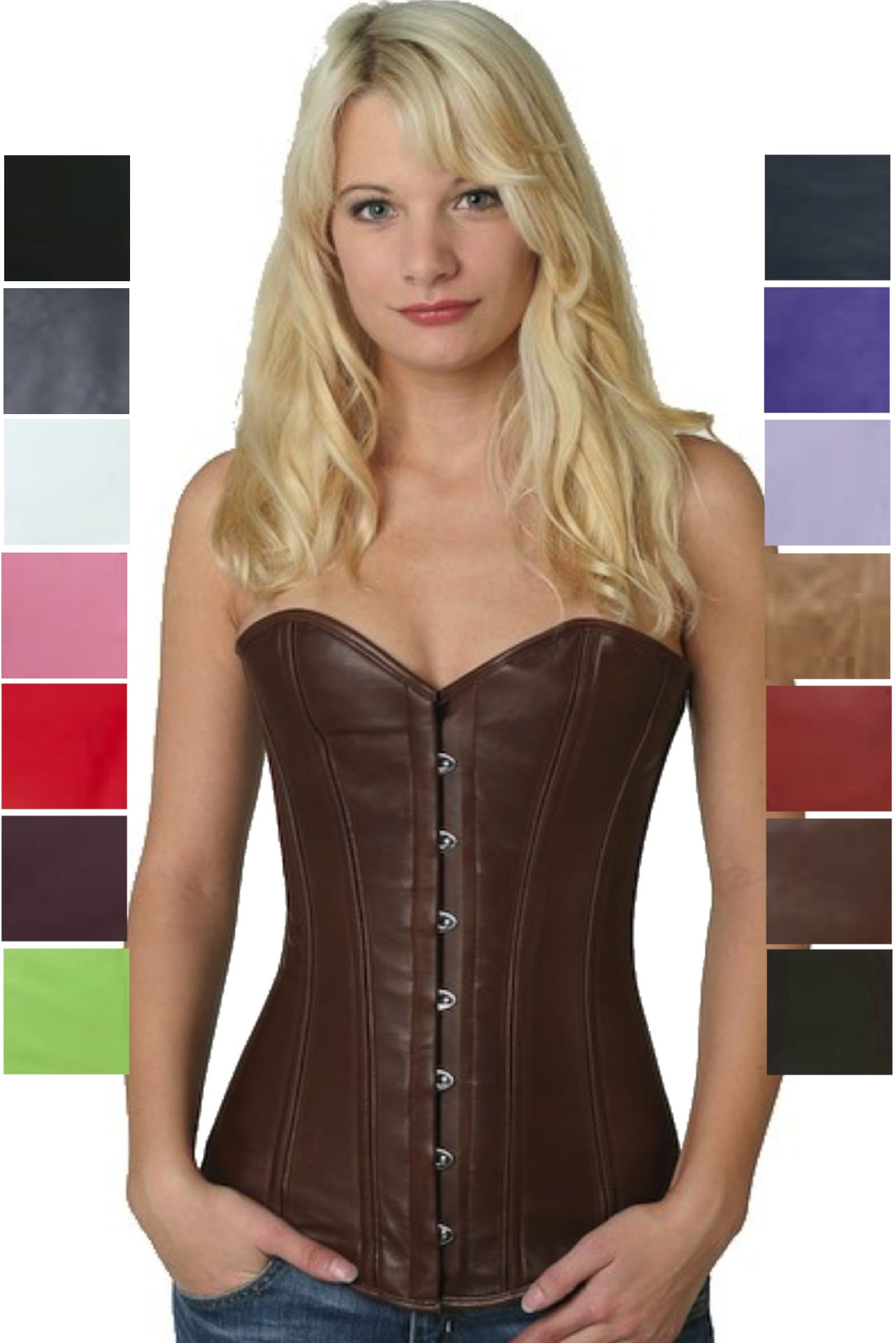 Corsage Korsett Braun Beige Leder Vollbrust ly26