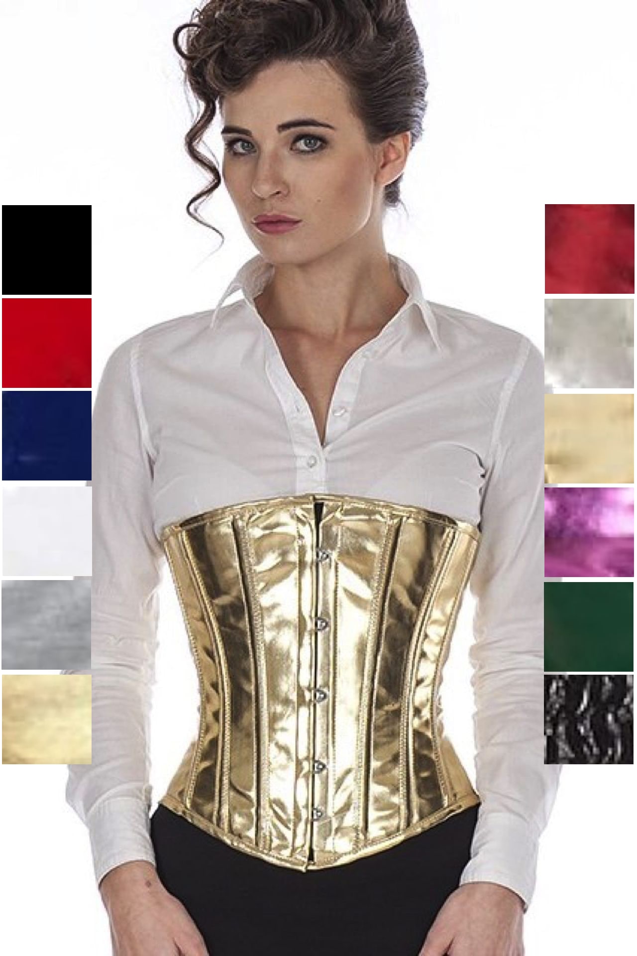 Corse dorado glitter charol bajo pecho corset puG5