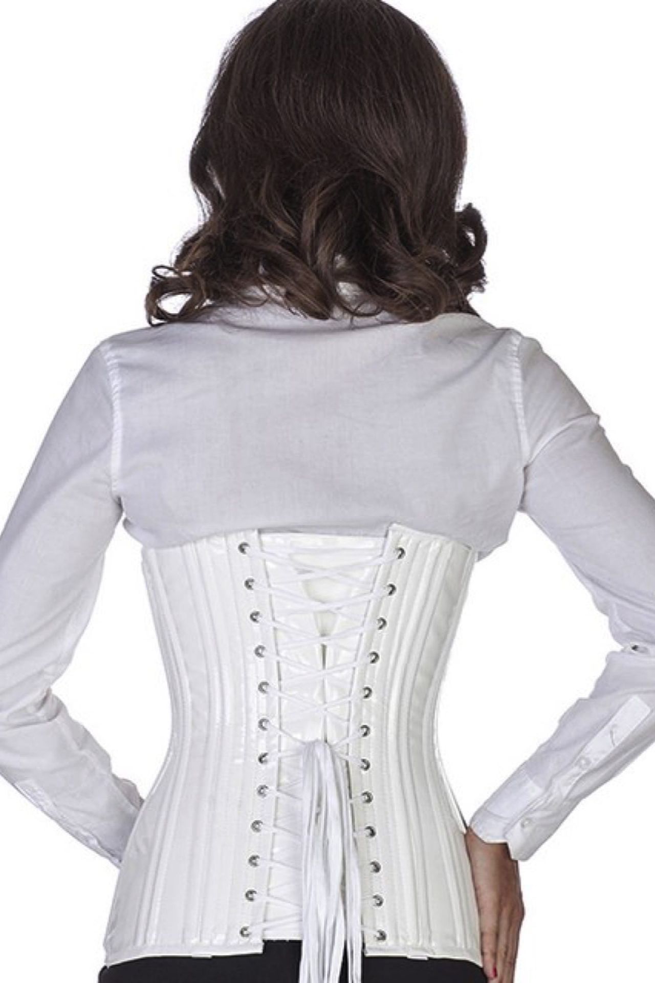 Corse blanco charol bajo pecho ondeado corset pn76