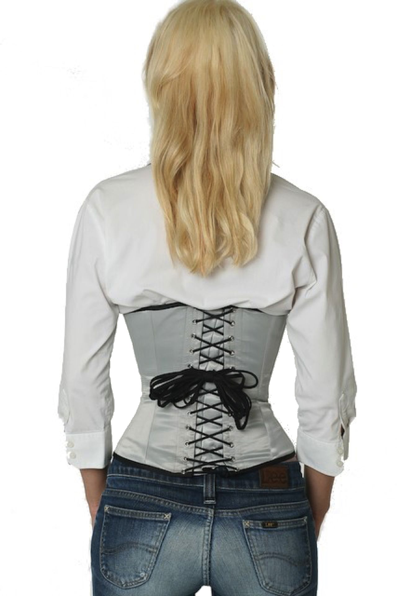 Corsetto in raso grigio con cintura Corsetto in raso grigio con cintura