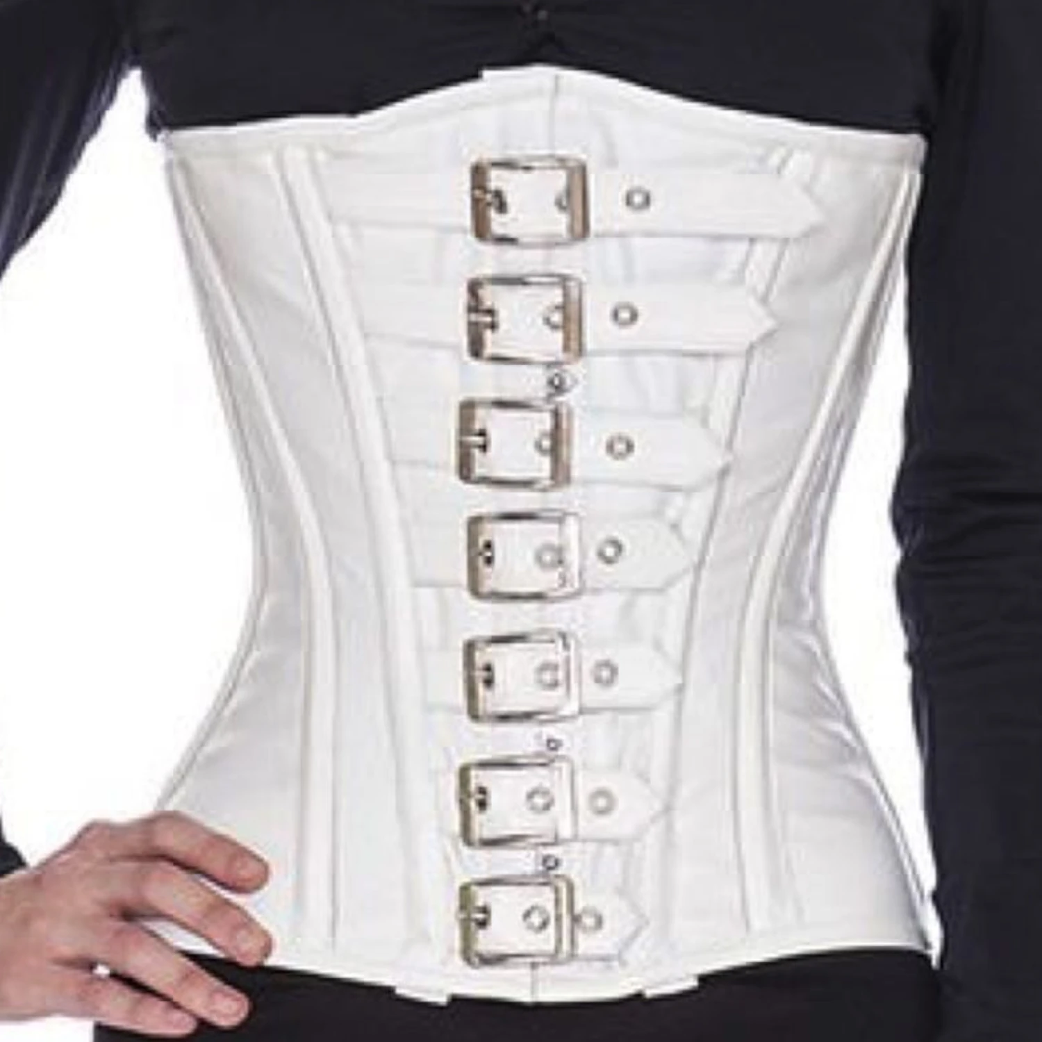 Espartilho branco de couro modelo underbust com fivelas Espartilho branco de couro modelo underbust com fivelas