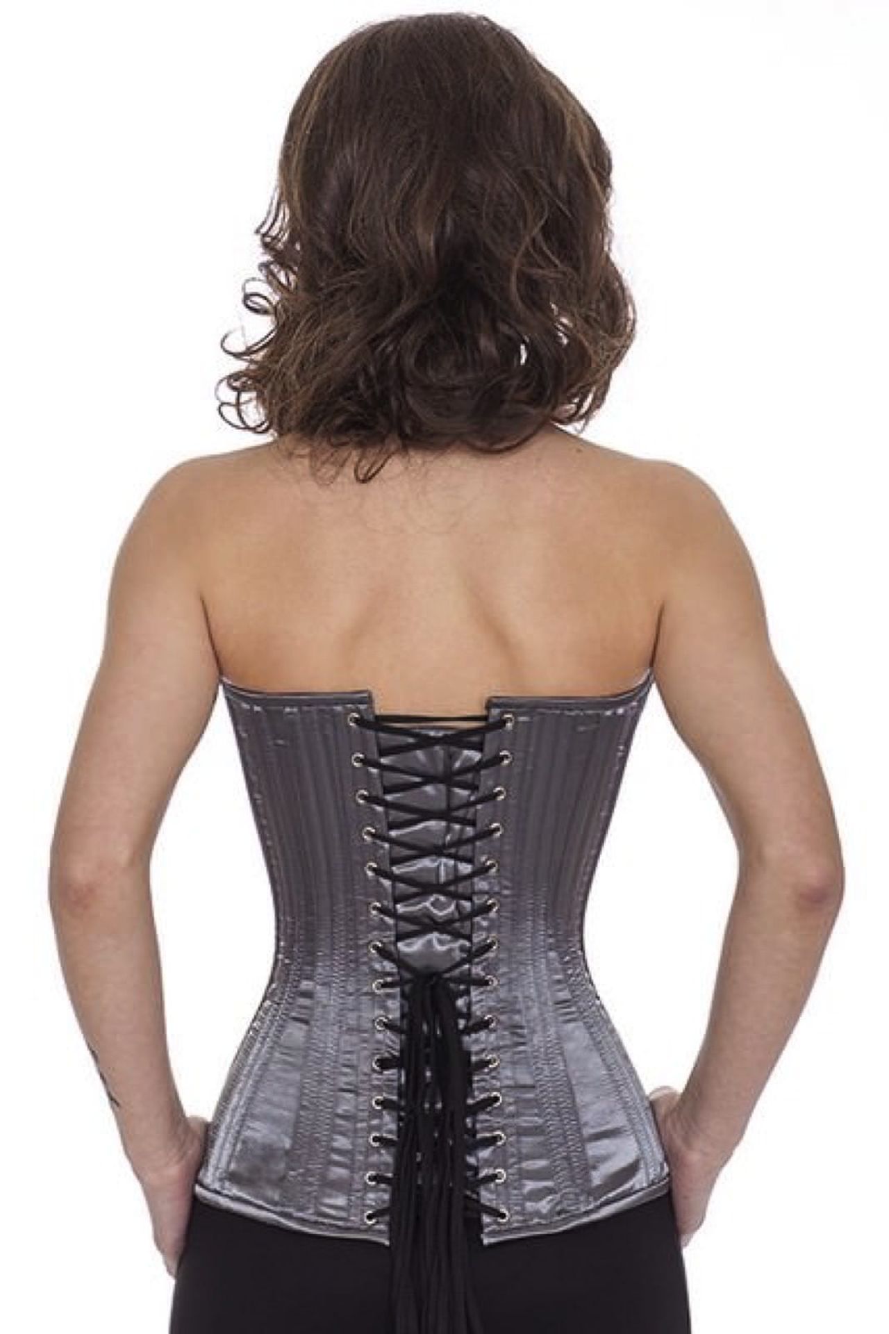 Corset Satin Grey Overbust Plunge Corset Satin Grey Overbust Plunge