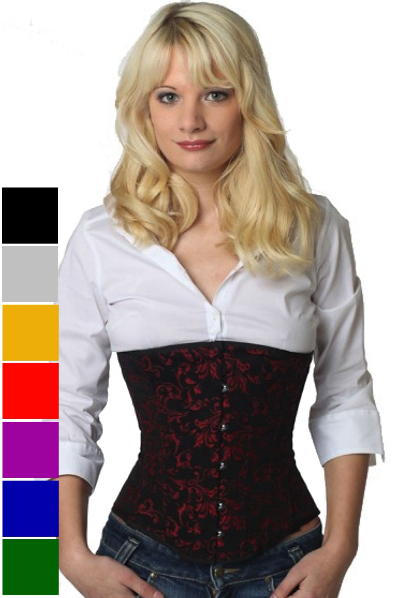 Corse rojo brocado bajo pecho corset ru81