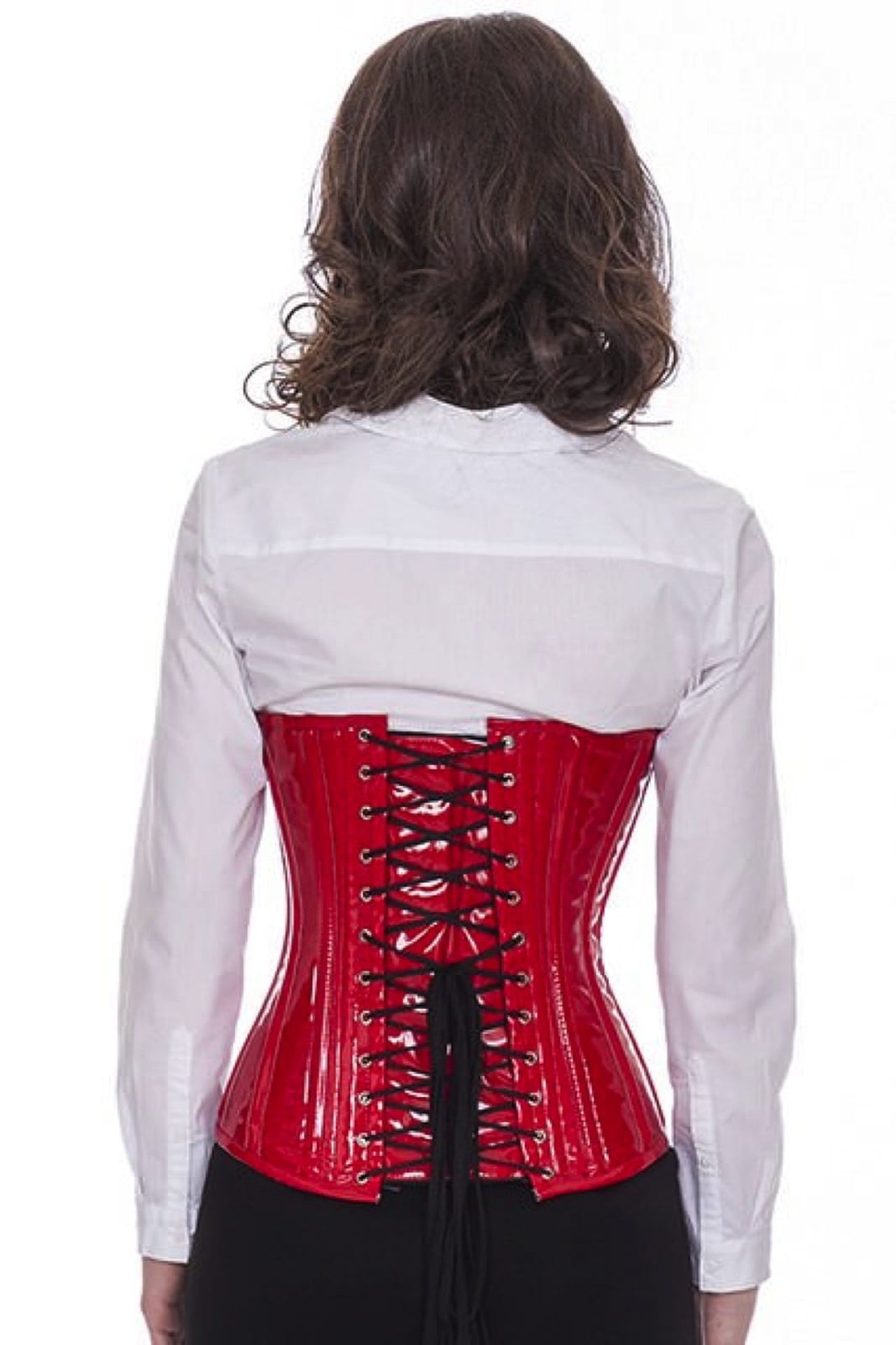 Corset red vinyl underbust with buckles pc71