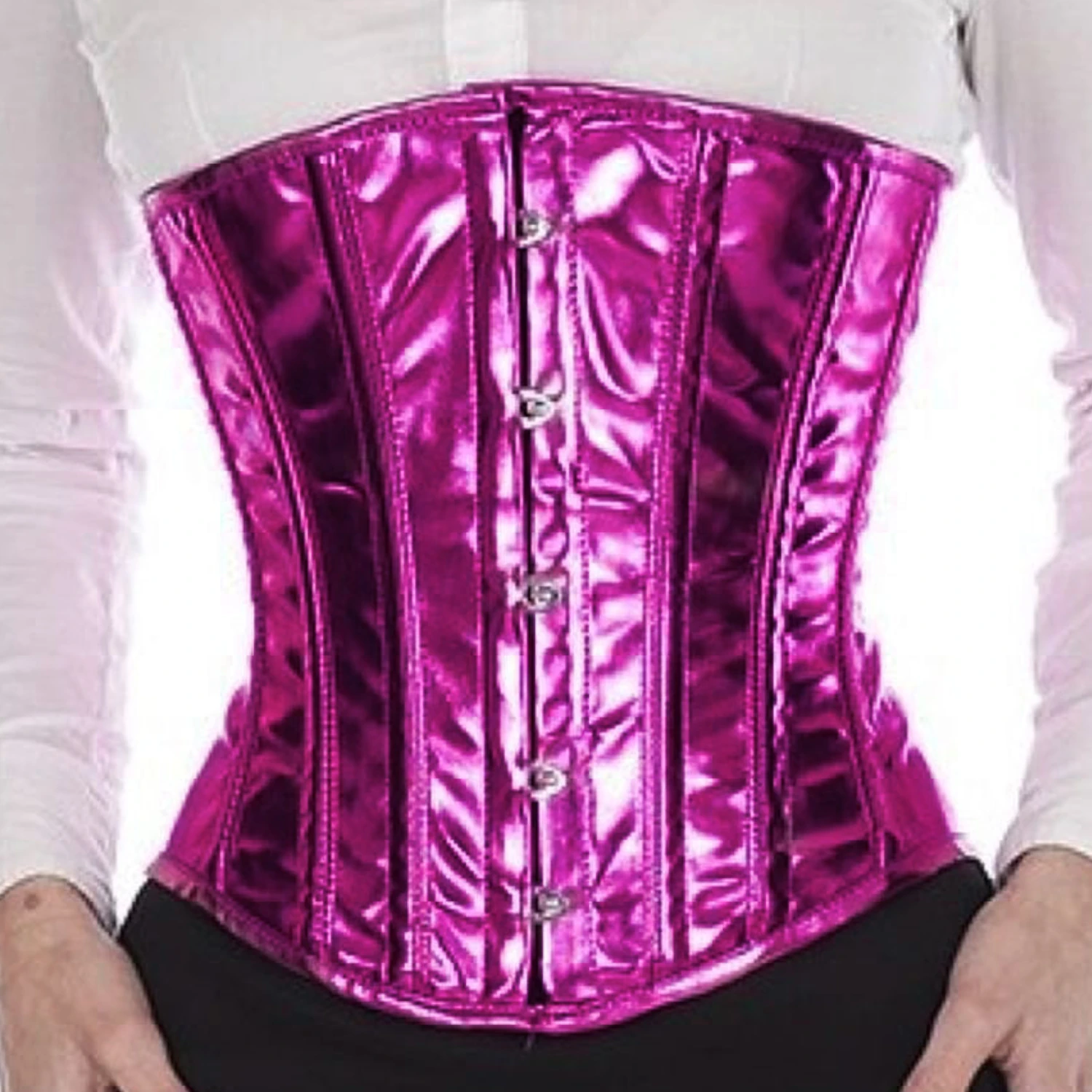 Korsett Pink glitter Lakk Under byste puG7 Ekte underbystekorsett av glinsende lakkstoff i Pink glitter for midjereduksjon