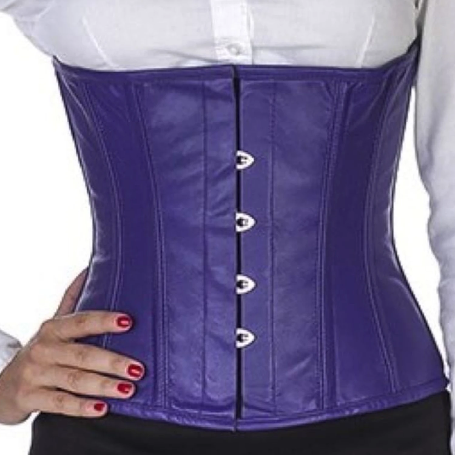 Taille-corset van echt leer in paars, gemaakt van 100% leer Leren korset als een echte taillenkorsett in paars gemaakt van leer zonder model aan de voorkant voor taillevermindering.