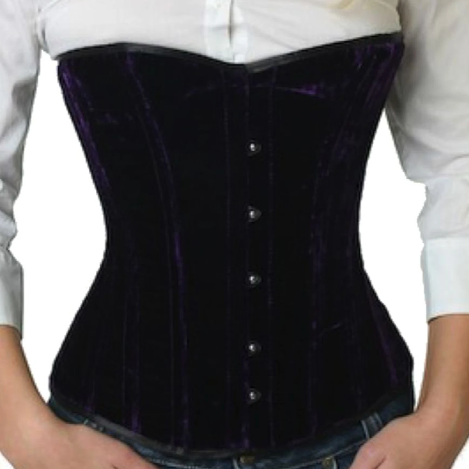 Half-bust velvet corset in violet Authentic demi-bust corset made of elegant velvet fabric in purple for tightlacing