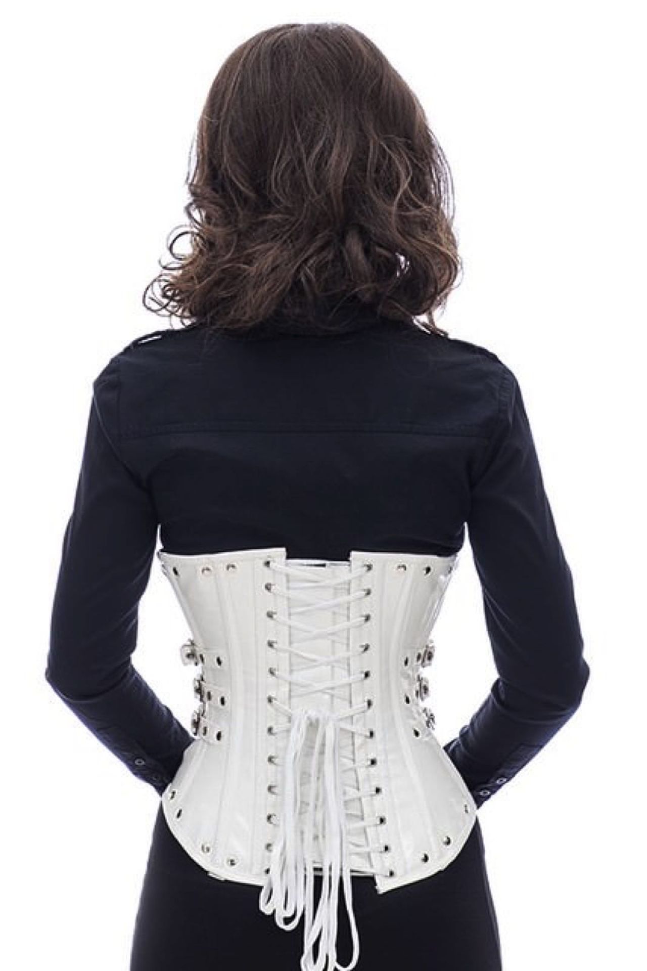 Lak corset wit onderborst met studs en zijdelingse gespen Korset pg76