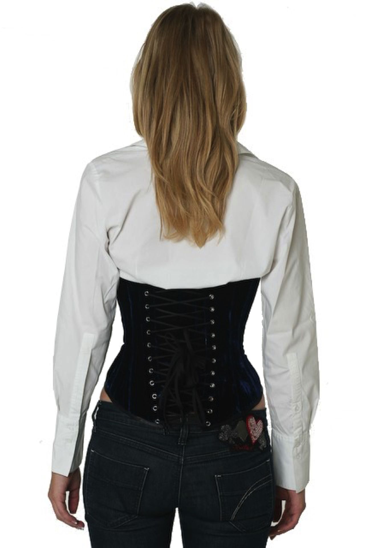 Fluweel corset blauw onderborst Korset vu62