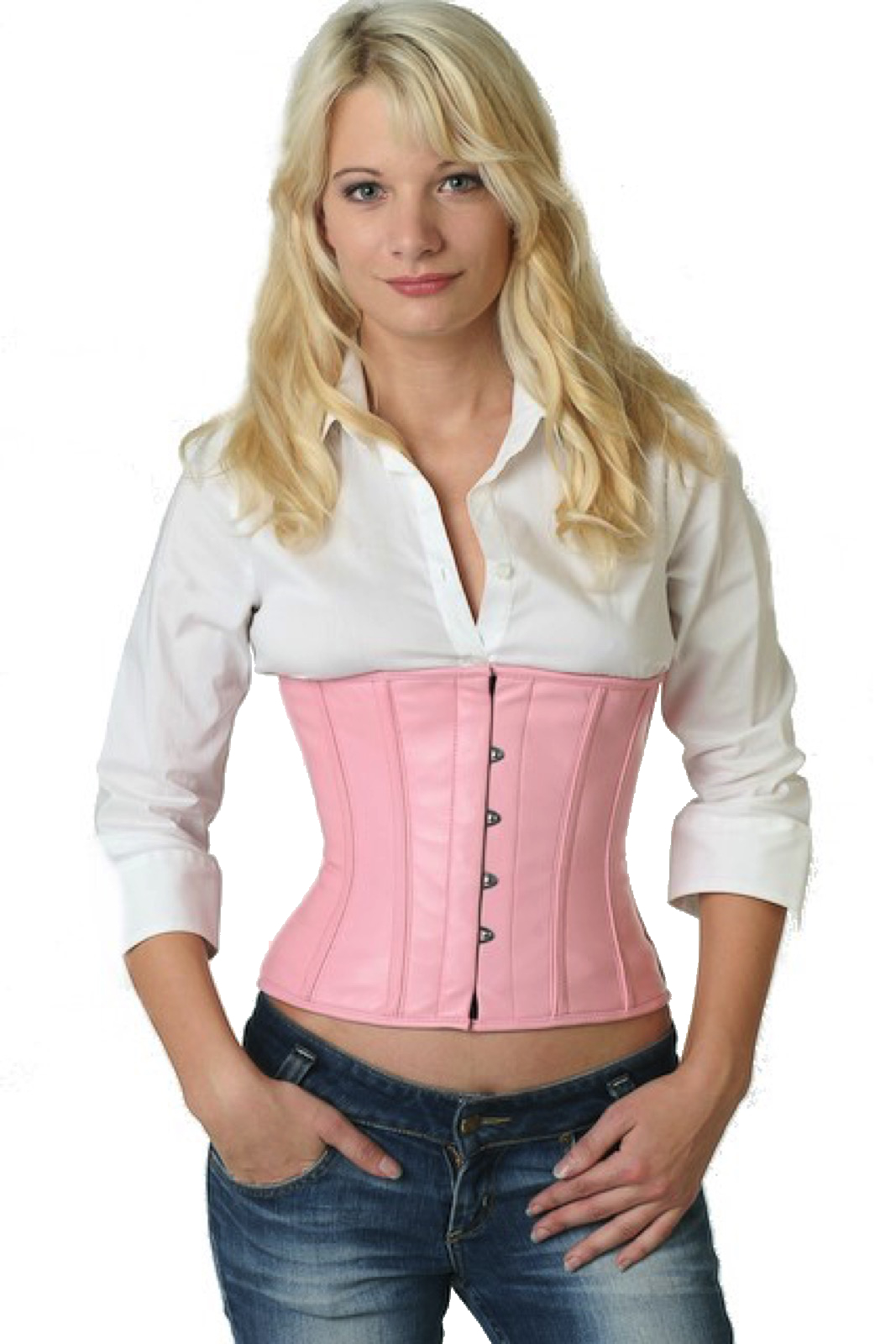 Korsett i skinn, rosa midjekorsett Korsett i skinn, rosa midjekorsett