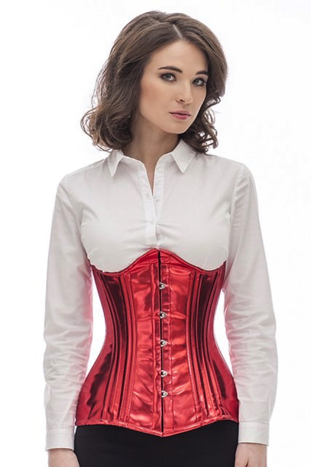 Lak corset rood glitter onderborst rond gevormd Korset pnG1