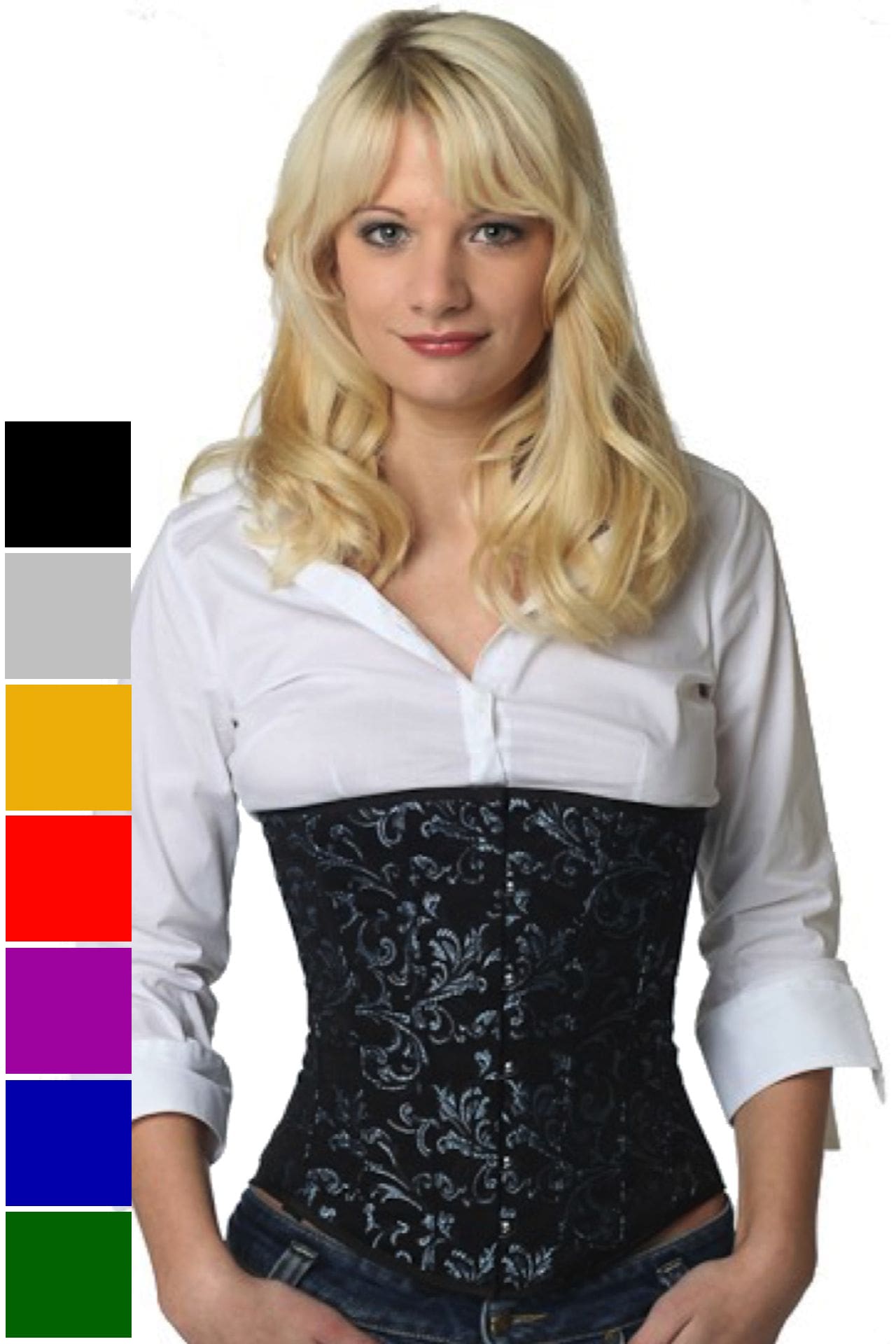 Korsett Corsage Blau Brokat Unterbrustkorsett ru82