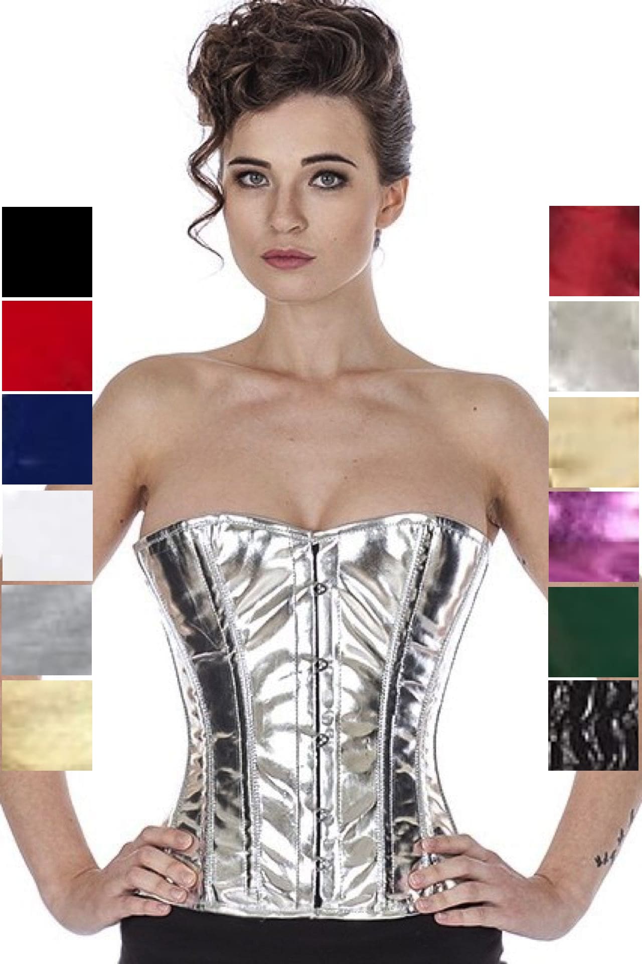 Korsett Silber Glitter Lack Corsage Halbbrust phG4