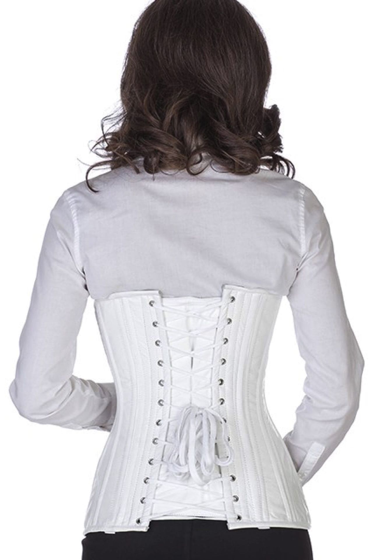 Corset white leather curved underbust ln21