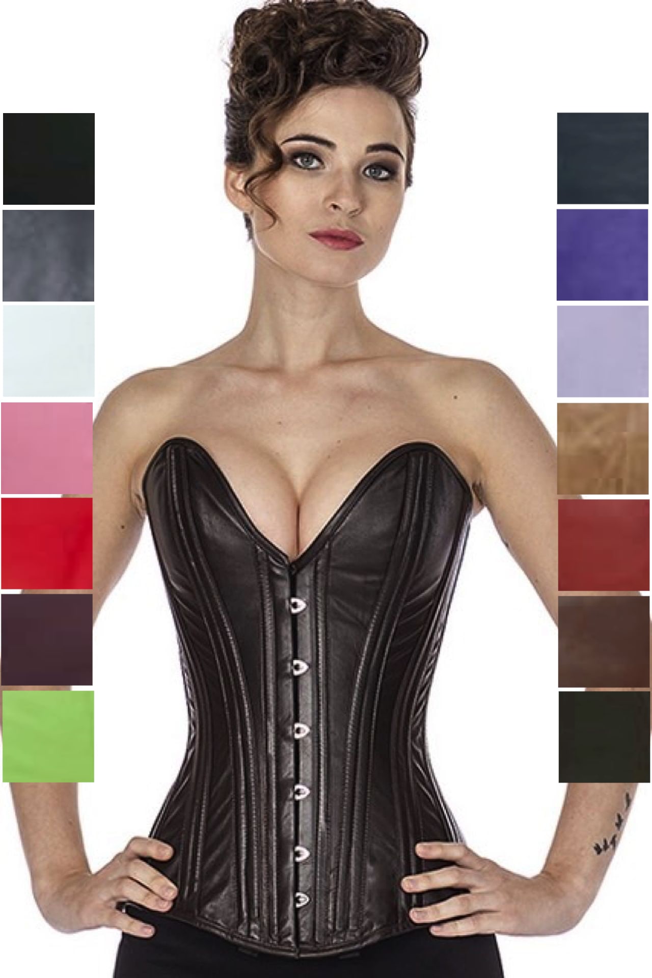 Corse marrón cuero sobre pecho Plunge corset ll26