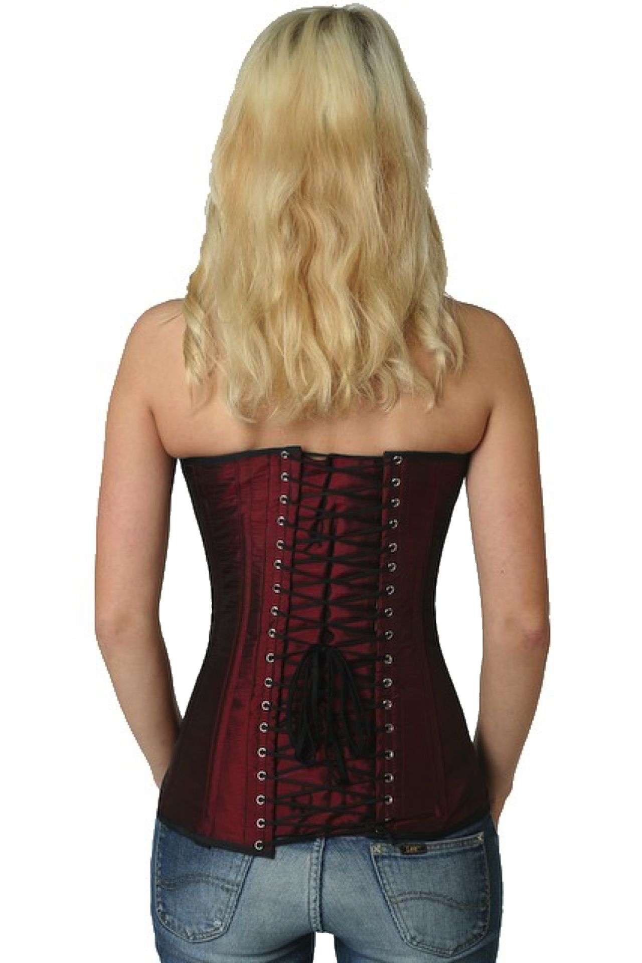 Corset red burgundy satin overbust sy05