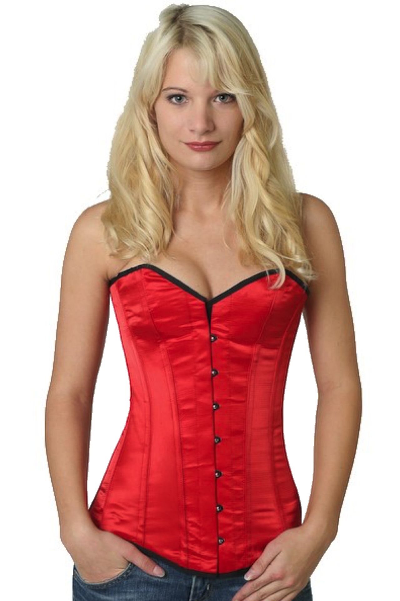 Corset red satin overbust sy06