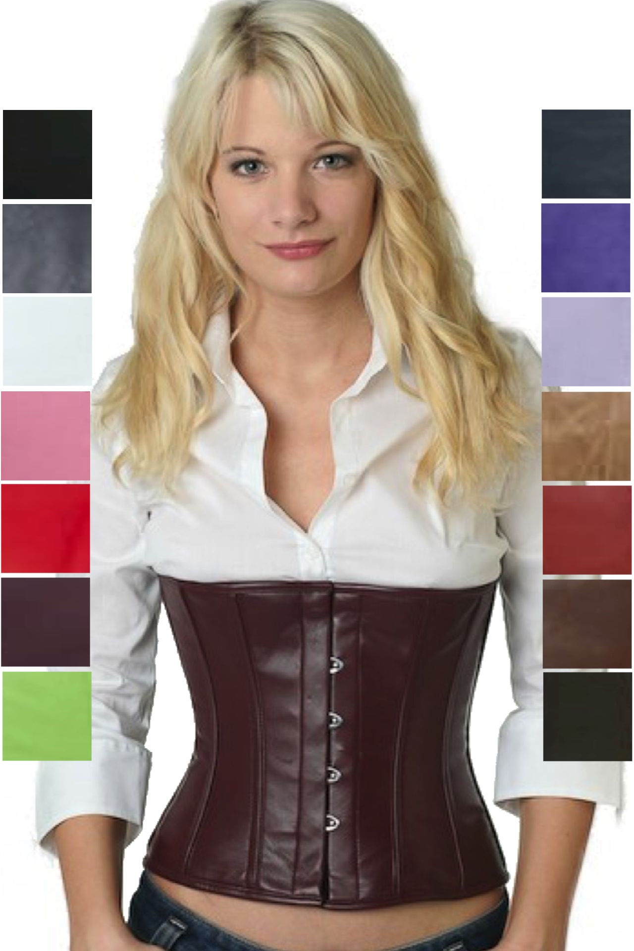 Corse rojo borgoña cuero reductores corset lw24