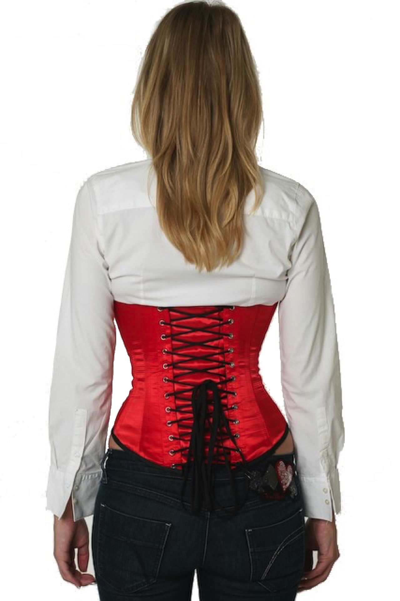 Satijn corset rood onderborst Korset su06