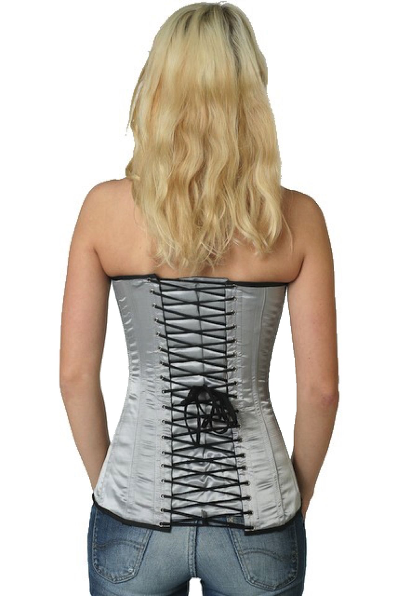 Satijn corset grijze volborst Korset sy01