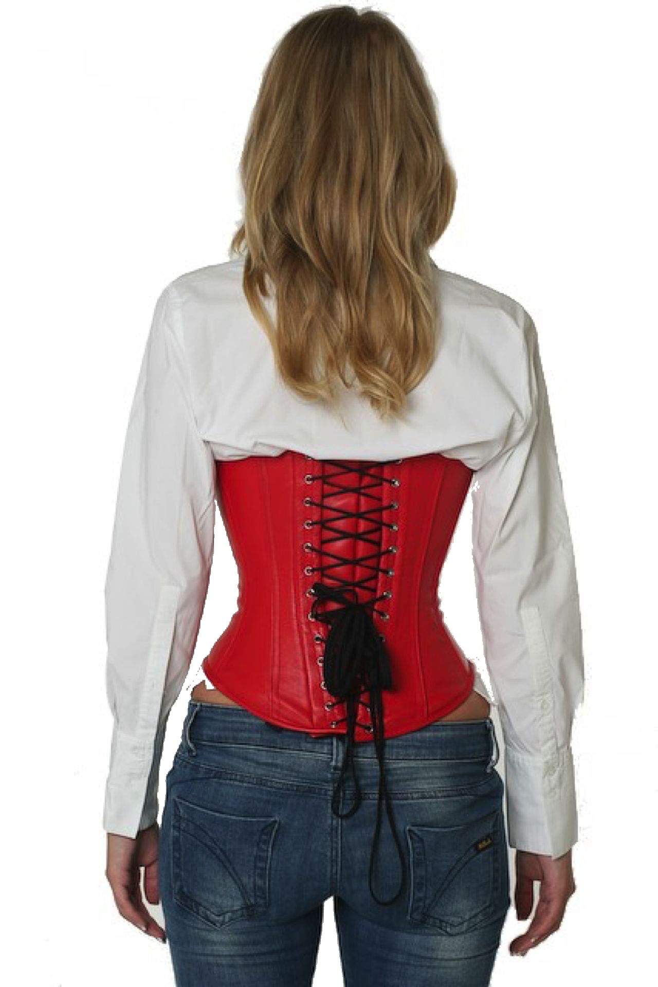 Corse rojo cuero bajo pecho corset lu23