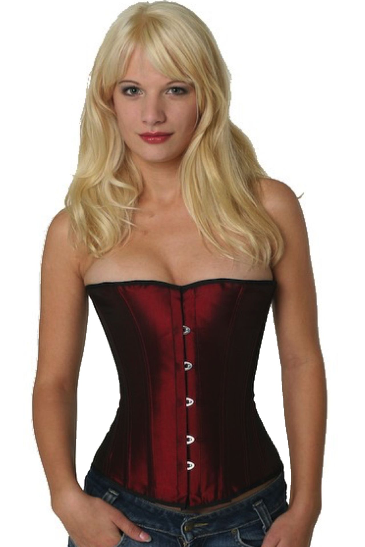 Corse rojo borgoña raso medio pecho corset sh05