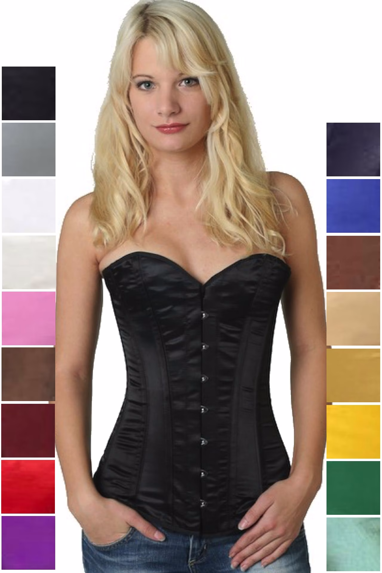 Korsett Corsage Satin Schwarz Vollbrust sy00