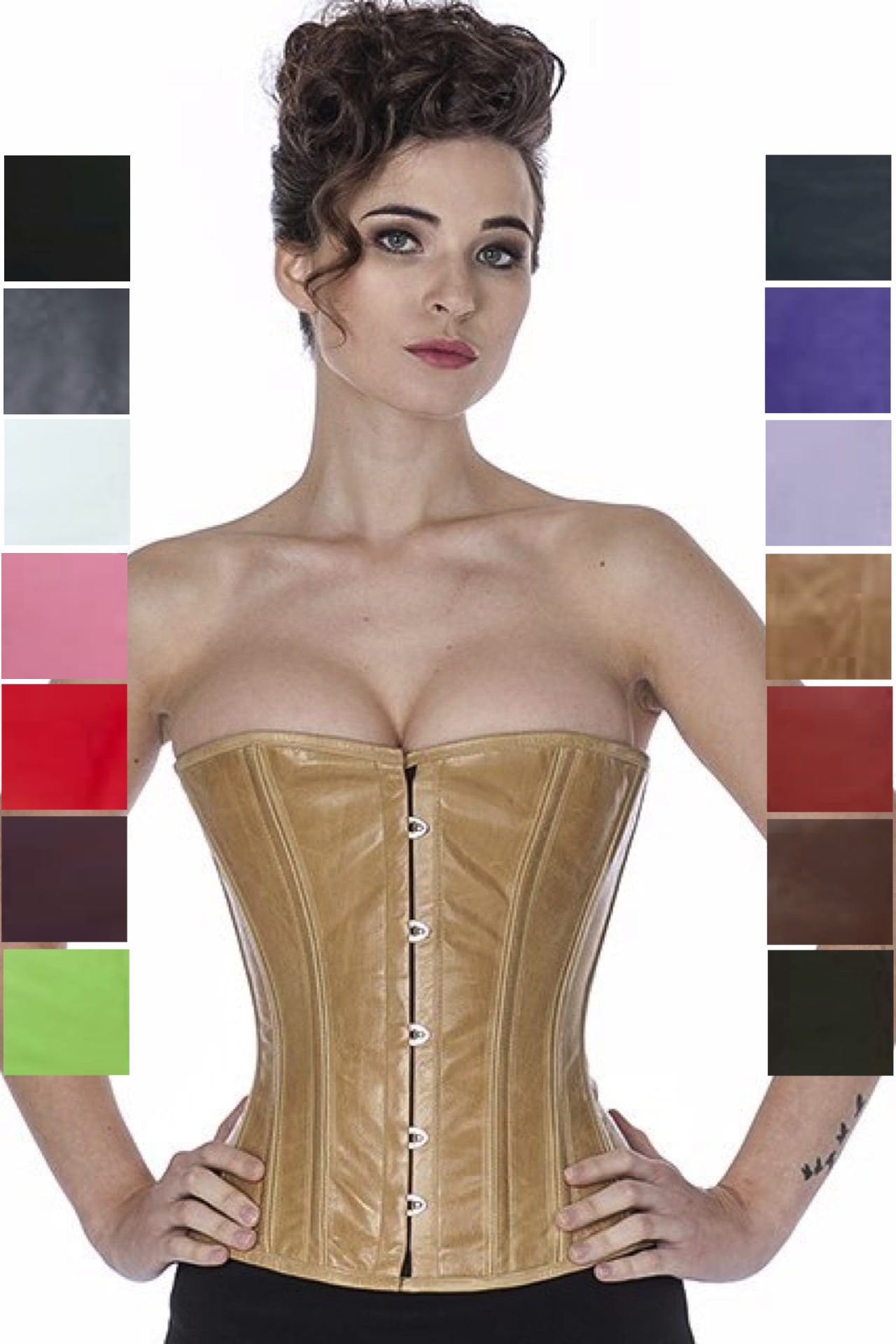 Corset beige leather half bust lh38