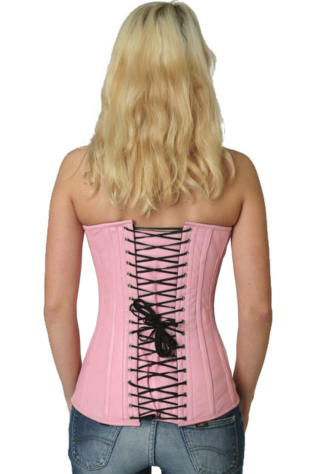 Corset pink leather overbust ly22
