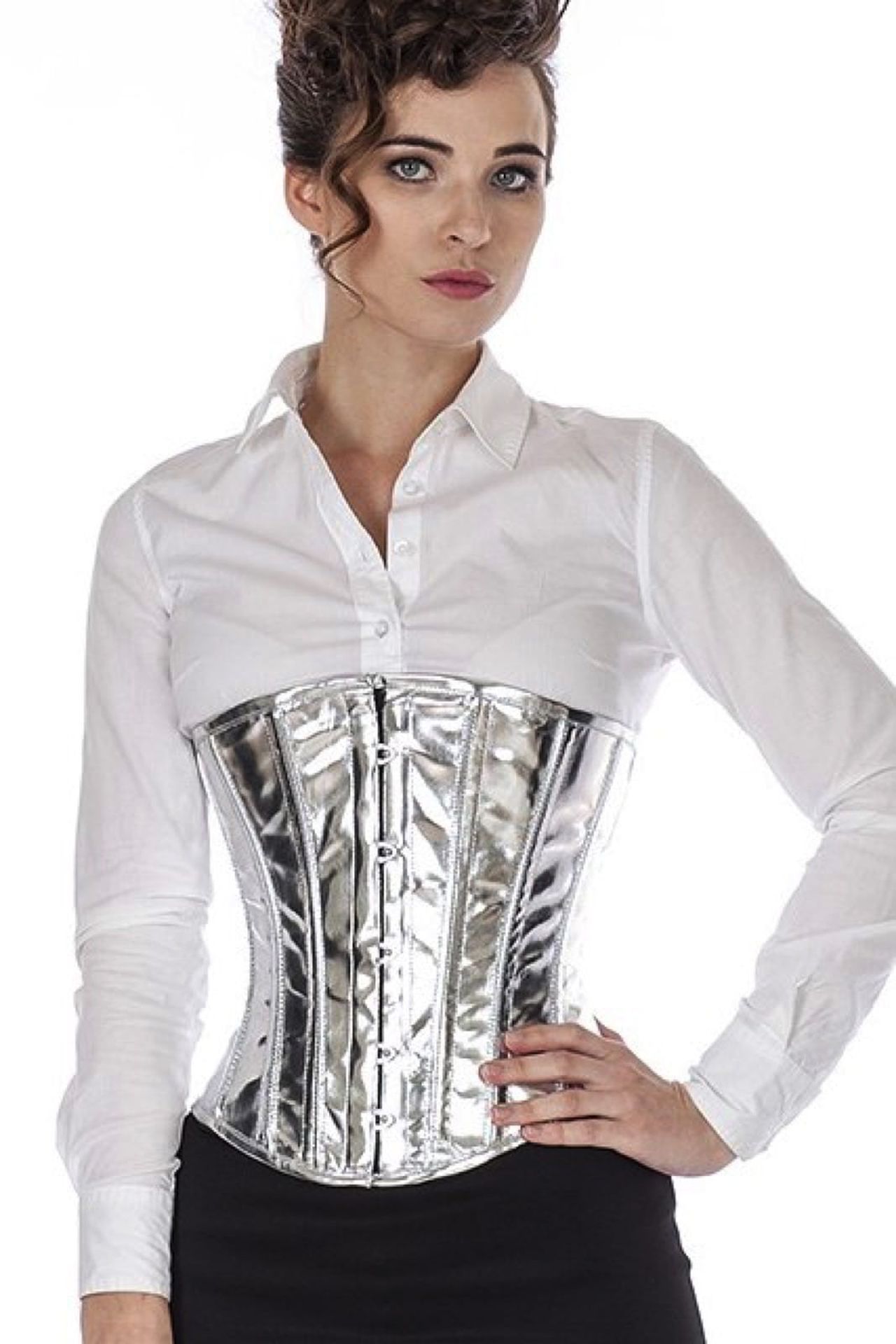 Lak corset zilver glitter onderborst Korset puG4