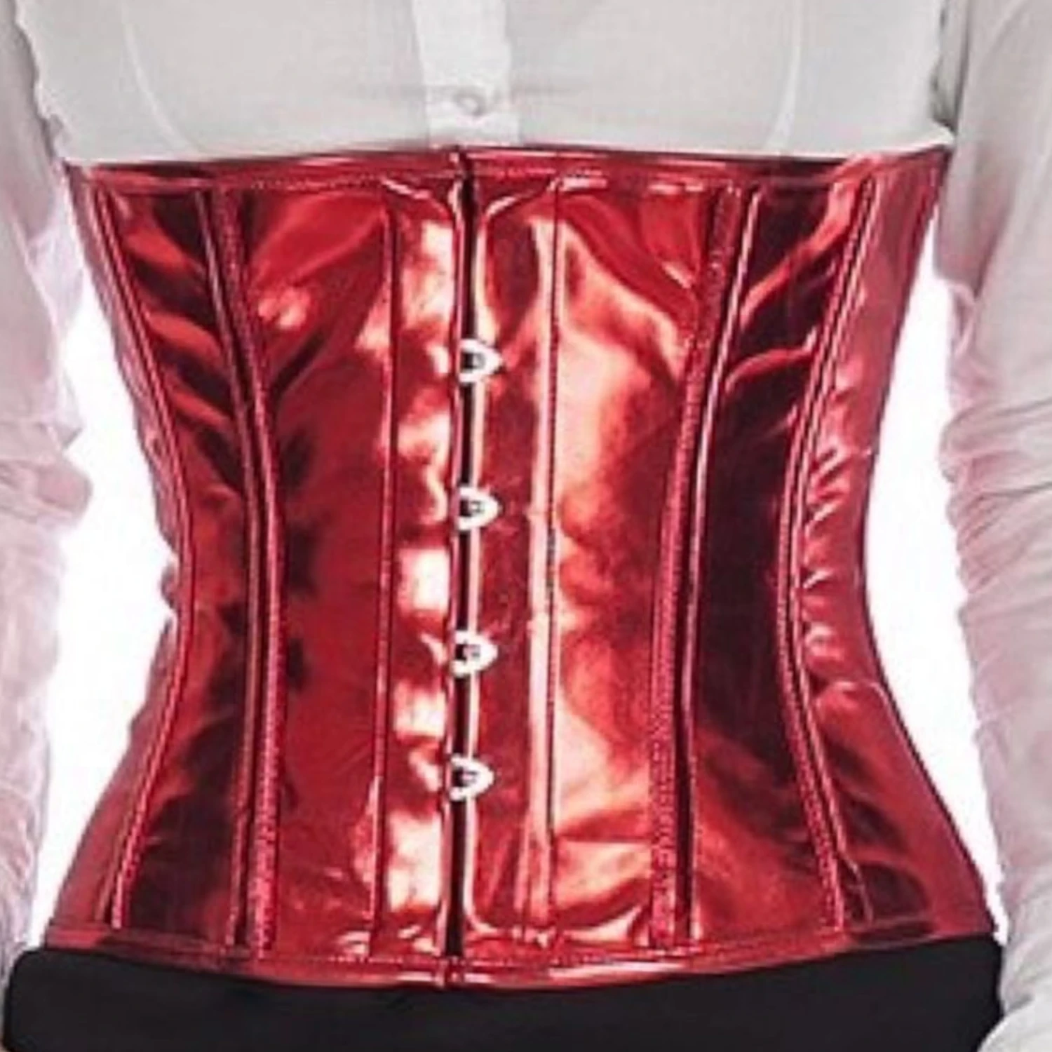 Espartilho de Verniz Espartilho de Cintura Vermelho Metalizado Autêntico corset de cintura em verniz brilhante em vermelho glitter para redução de cintura