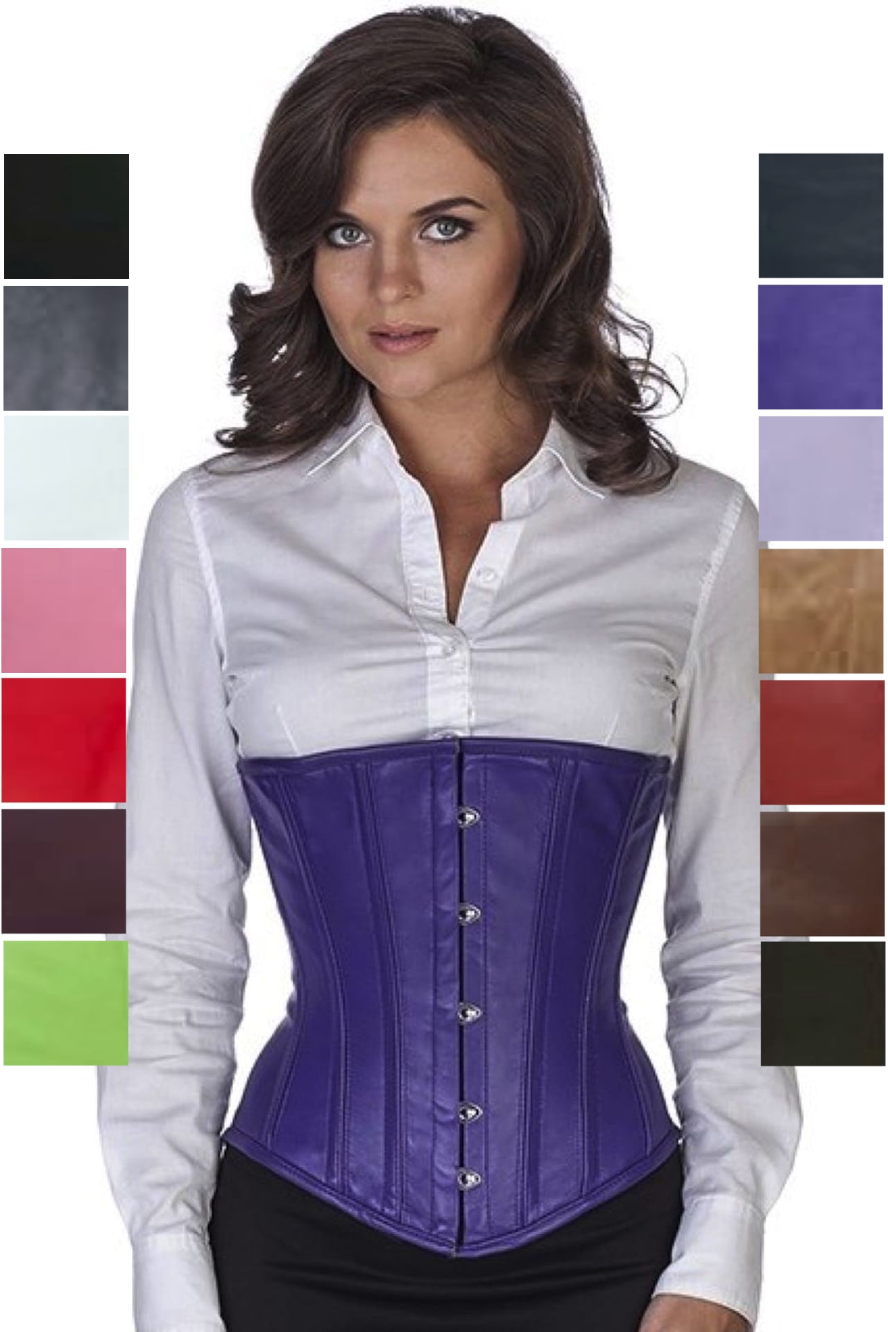 Corset purple leather underbust lu32