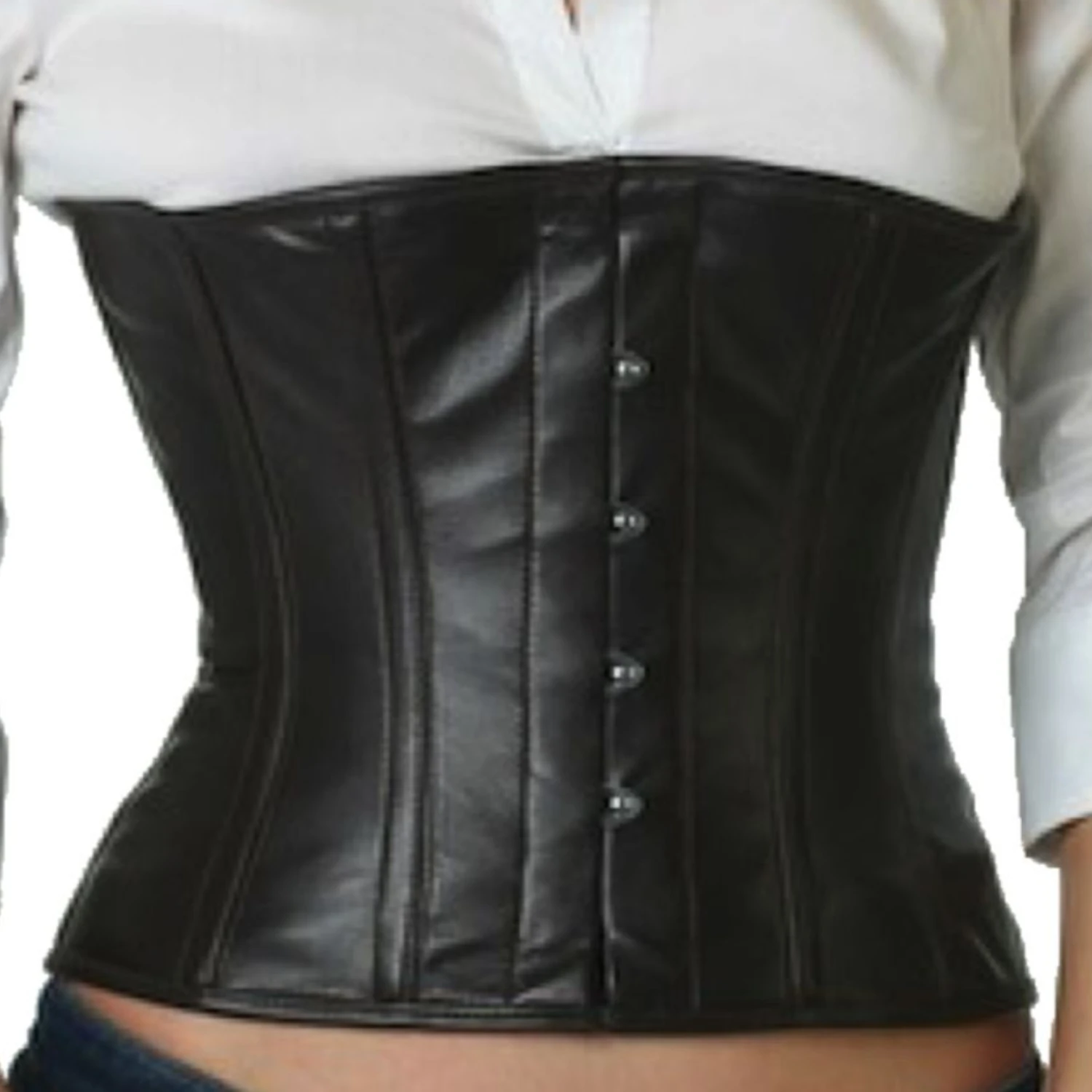 Taillecorset van echt leer in diep donkerbruin Leren korset als een echte taillenkorsett in donkerbruin gemaakt van leer zonder model aan de voorkant voor taillevermindering.