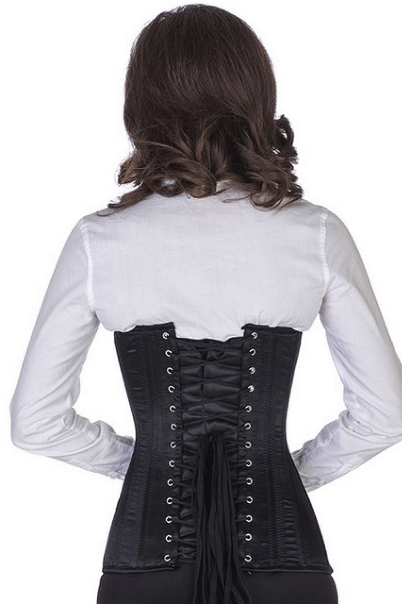 Corsé Satén Negro Corsé Bajo Busto Curvado Corsé Satén Negro Corsé Bajo Busto Curvado