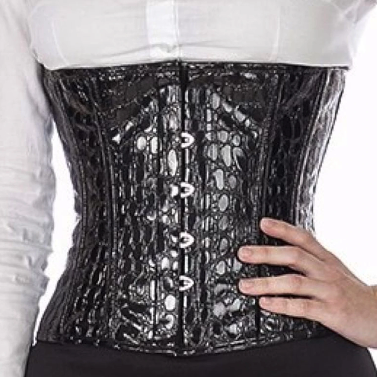 Vinyl Corset Waist Corset Black Croco – Genuine Lace-Up Waist Corset with Embossed Texture Vinyl Corset Waist Corset Black Croco – Genuine Lace-Up Waist Corset with Embossed Texture