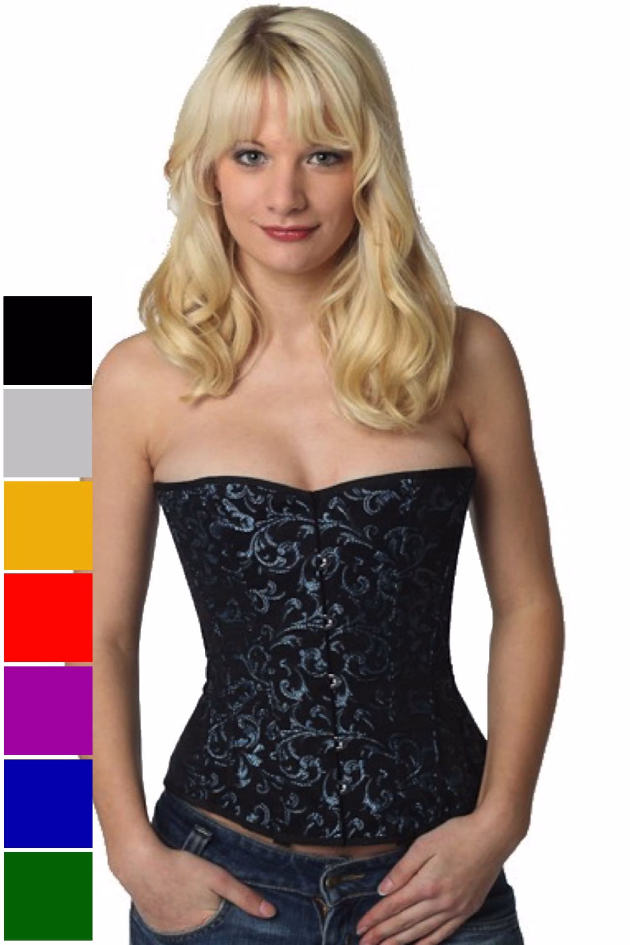 Corsage Korsett Brokat Blau Halbbrust rh82