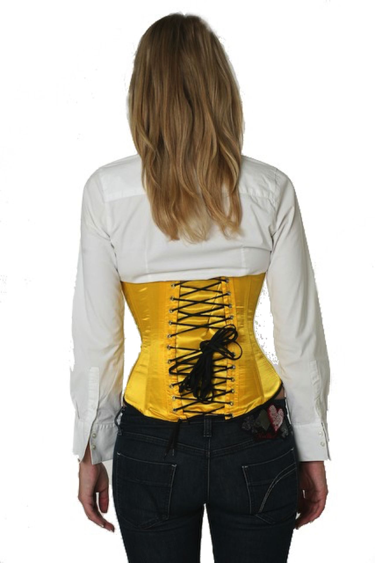 Corsé bajo el busto de satén amarillo Corsé bajo el busto de satén amarillo