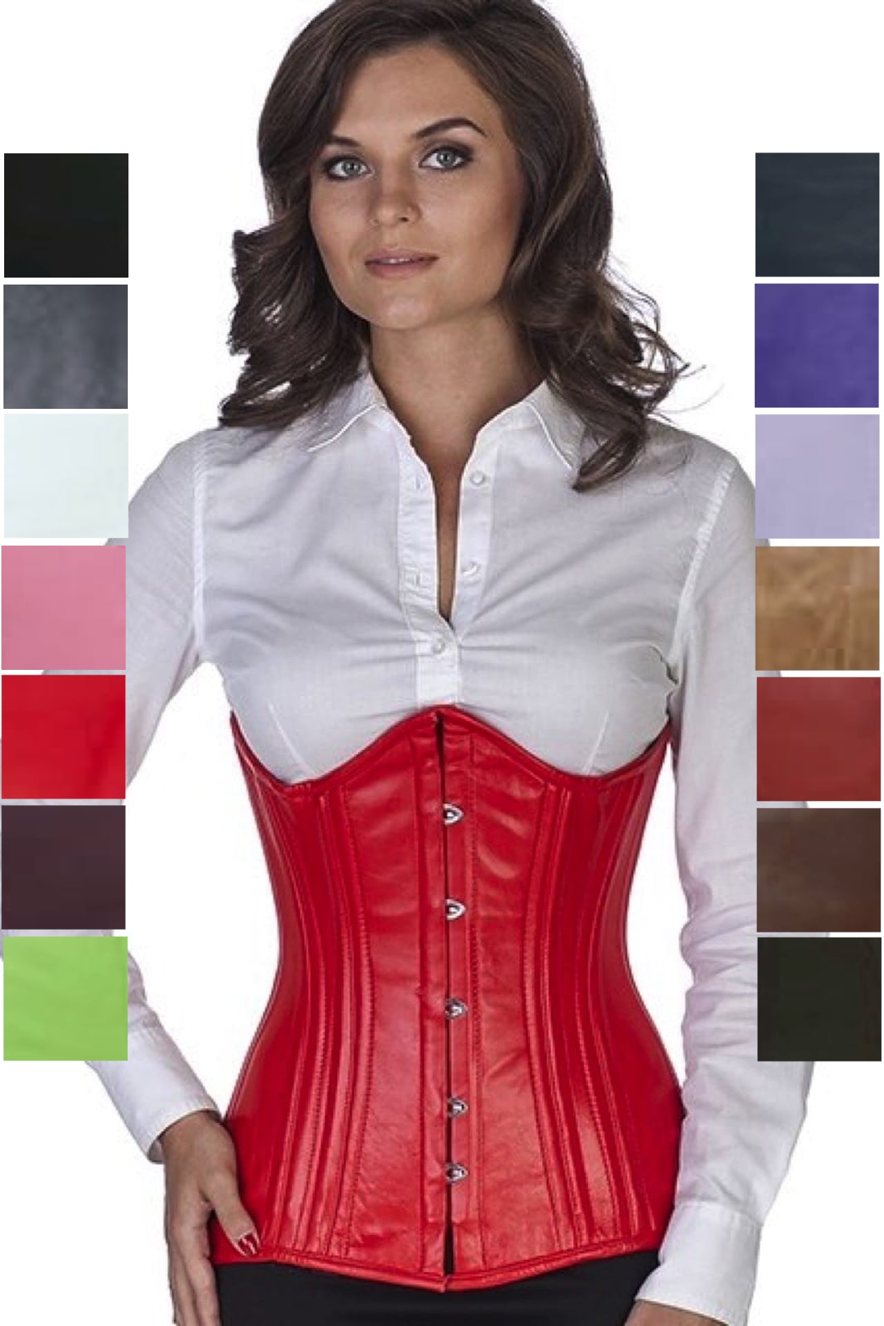 Corse rojo cuero bajo pecho ondeado corset ln23