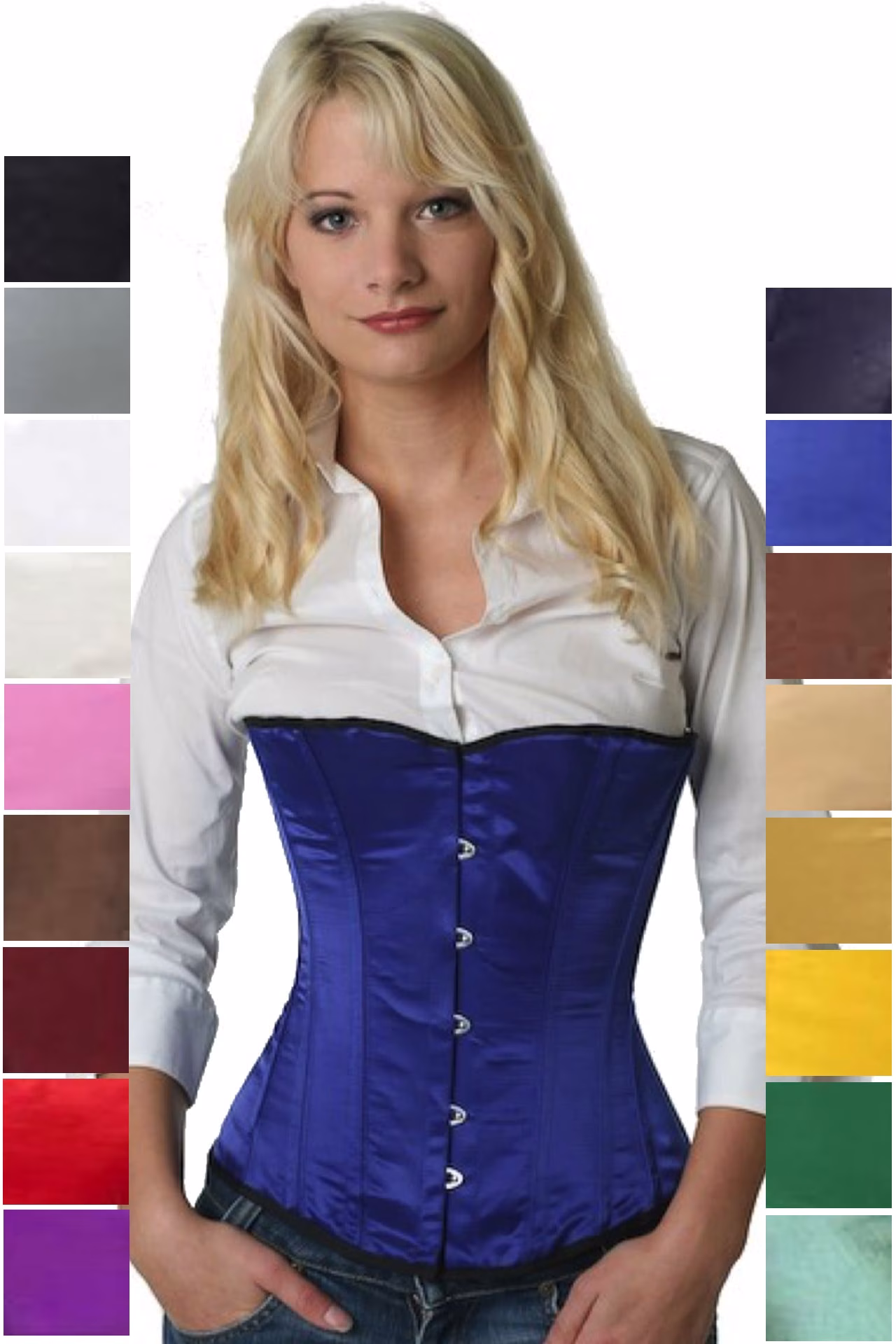 Korsett Corsage Satin Blau Halbbrust sh08