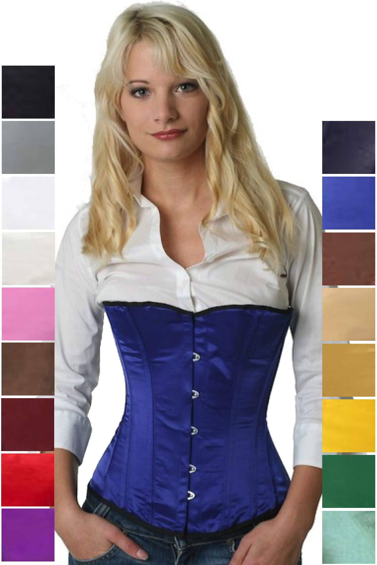 Korsett Corsage Satin Blau Halbbrust sh08