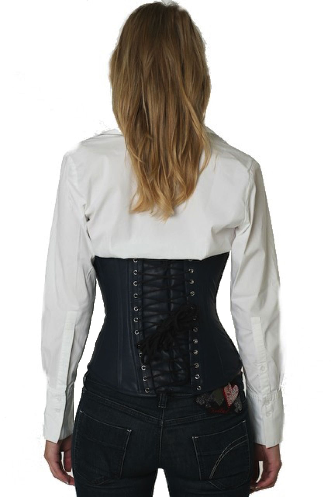 Corsetto blu pelle underbust lu29