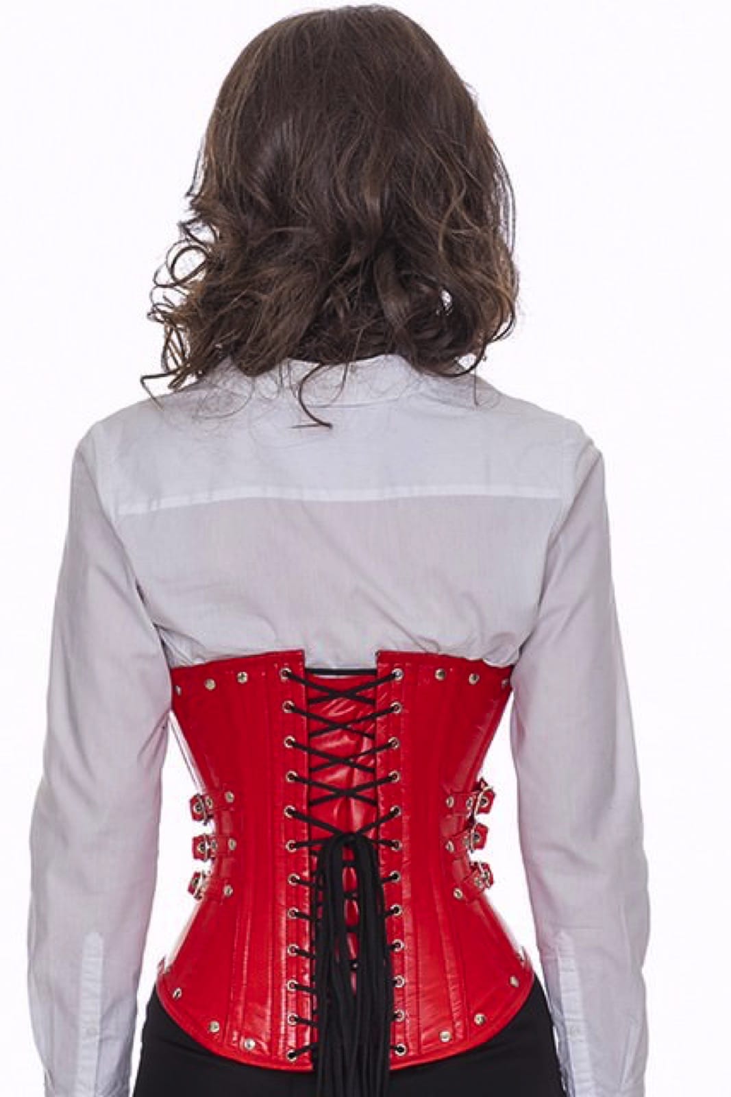Leren corset rood onderborst met studs en zijdelingse gespen Korset lg23