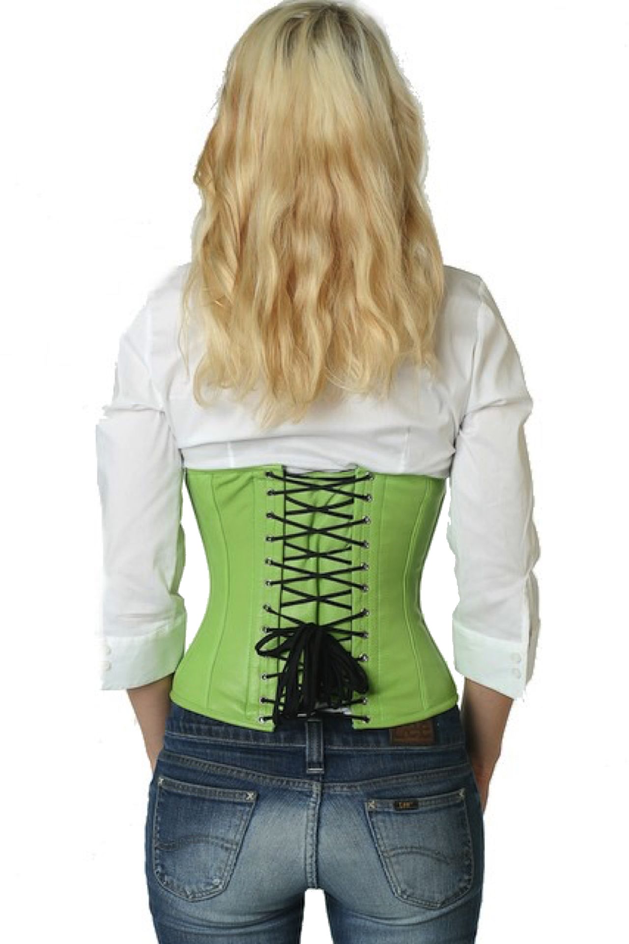 Corset green leather taille lw28