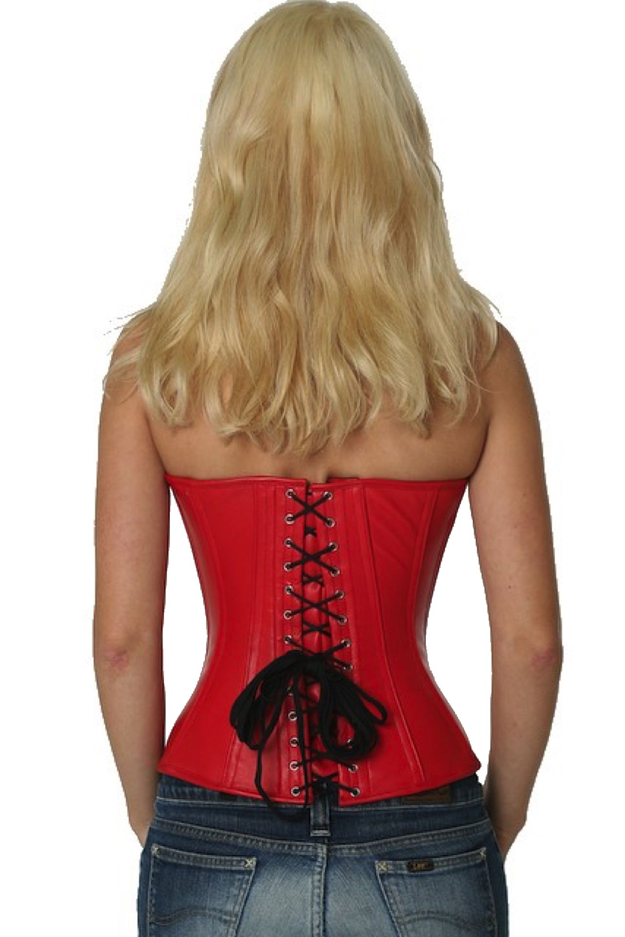 Corset red leather half bust lh23